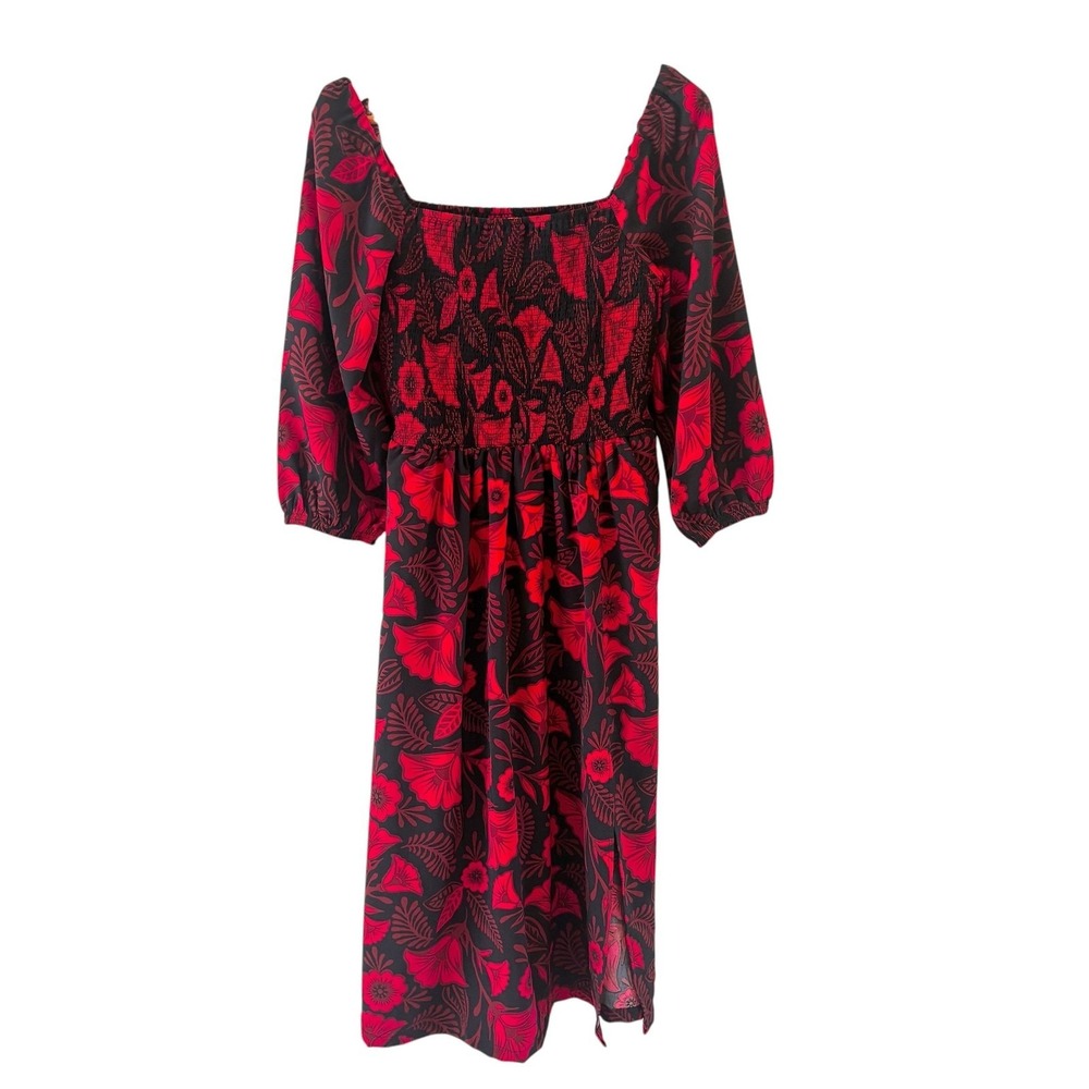Latino Heritage Month Target Smocked Midi Dress S Red Floral Boho Peasant